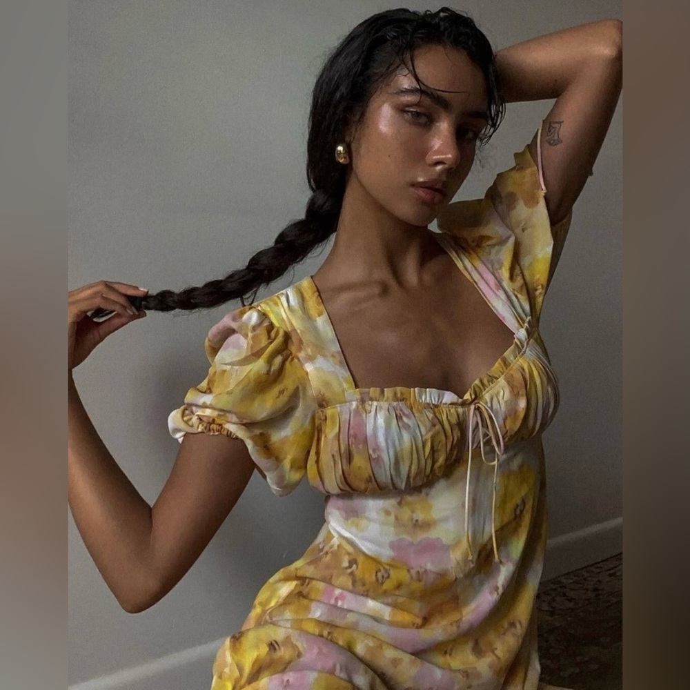 For Love & Lemons Floral Mini Dress | Romantic A-Line Cutout Bow Dress